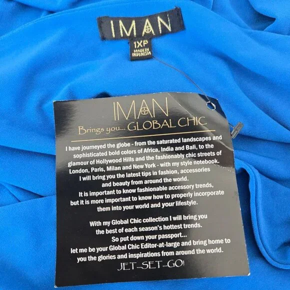 NWT Iman 1XL Blue V-Neck Surplice Wrap Pleated Empire Waist Maxi Dress - Picture 7 of 8